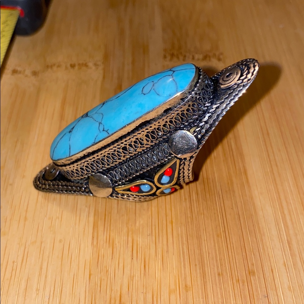 Knuckle Turquoise Stone Statement Ring - image 1